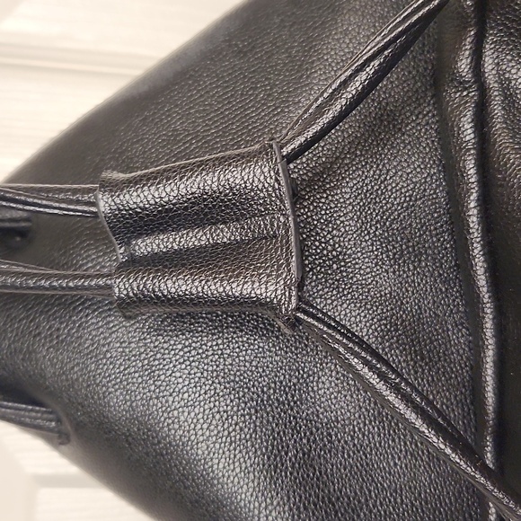 Victoria Secret Black Faux Leather Boho Fringe Backpack Shoulder Bucket Tote Bag - Picture 9 of 12